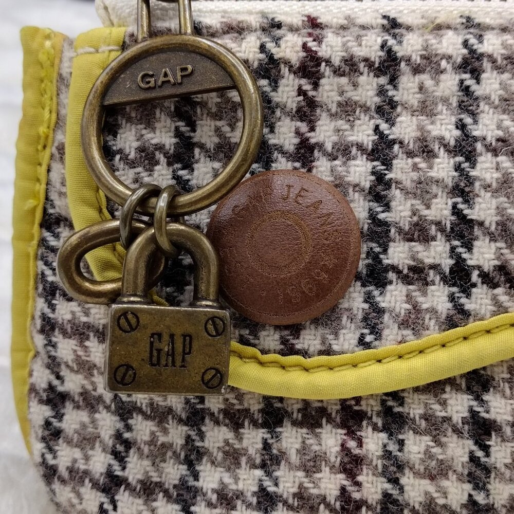 GAP Y2K Tweed Mini Shoulder Bag | Retro Houndstooth Yellow Trim Purse - Picture 6 of 12